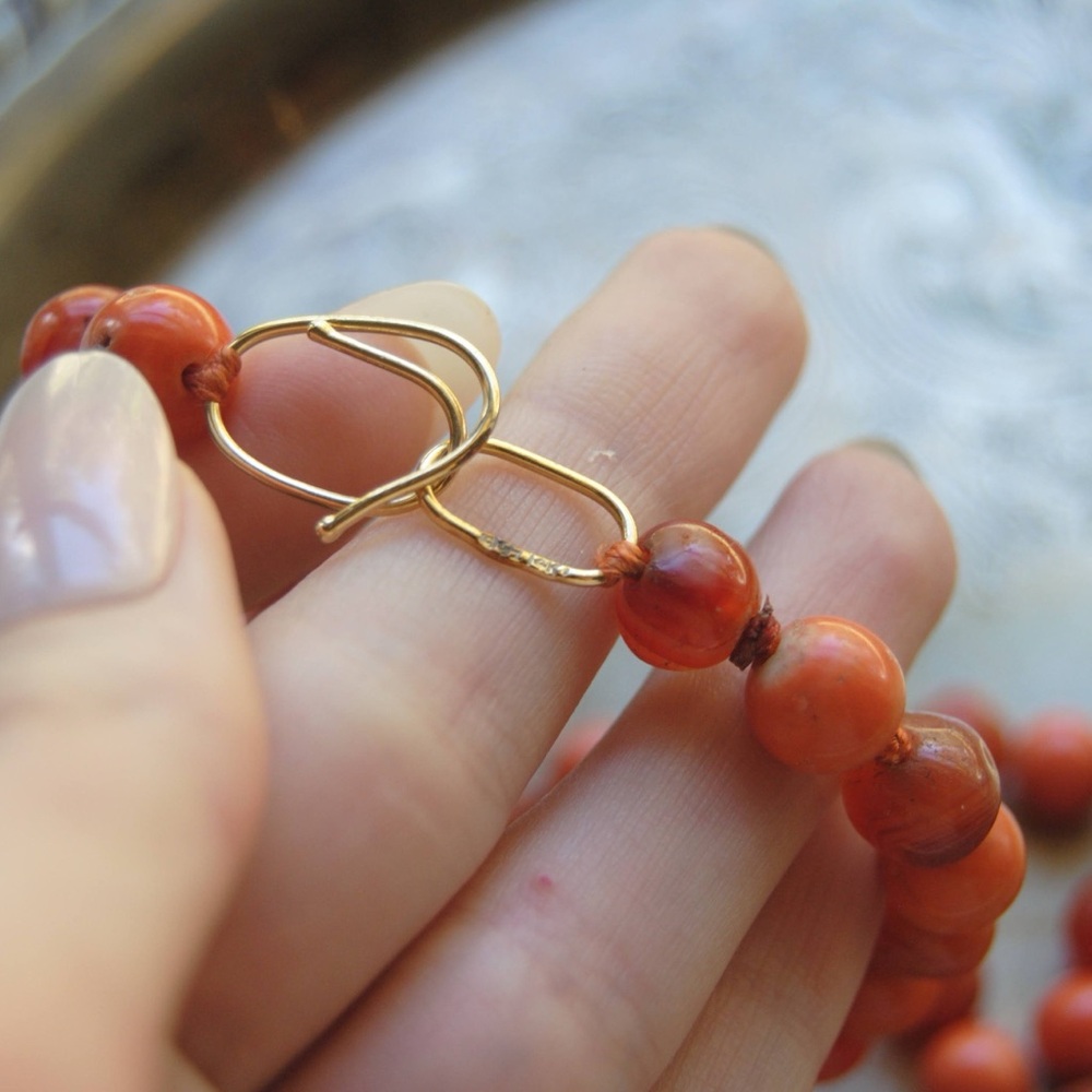 Antique Estate Jade & Coral Necklace - Picture 3 of 6